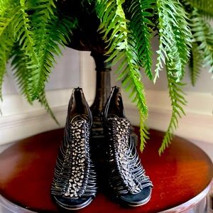 Black with silver studs open toe shoes